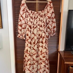 CROSBY by Mollie Burch Cream and Rust Printed Midi Dress